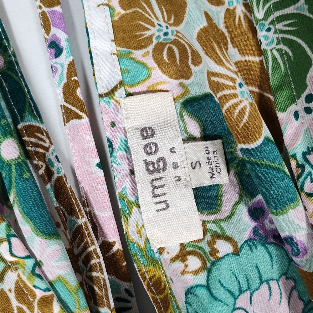 Umgee green floral patchwork kimono sleeve midi dress S - Picture 8 of 9